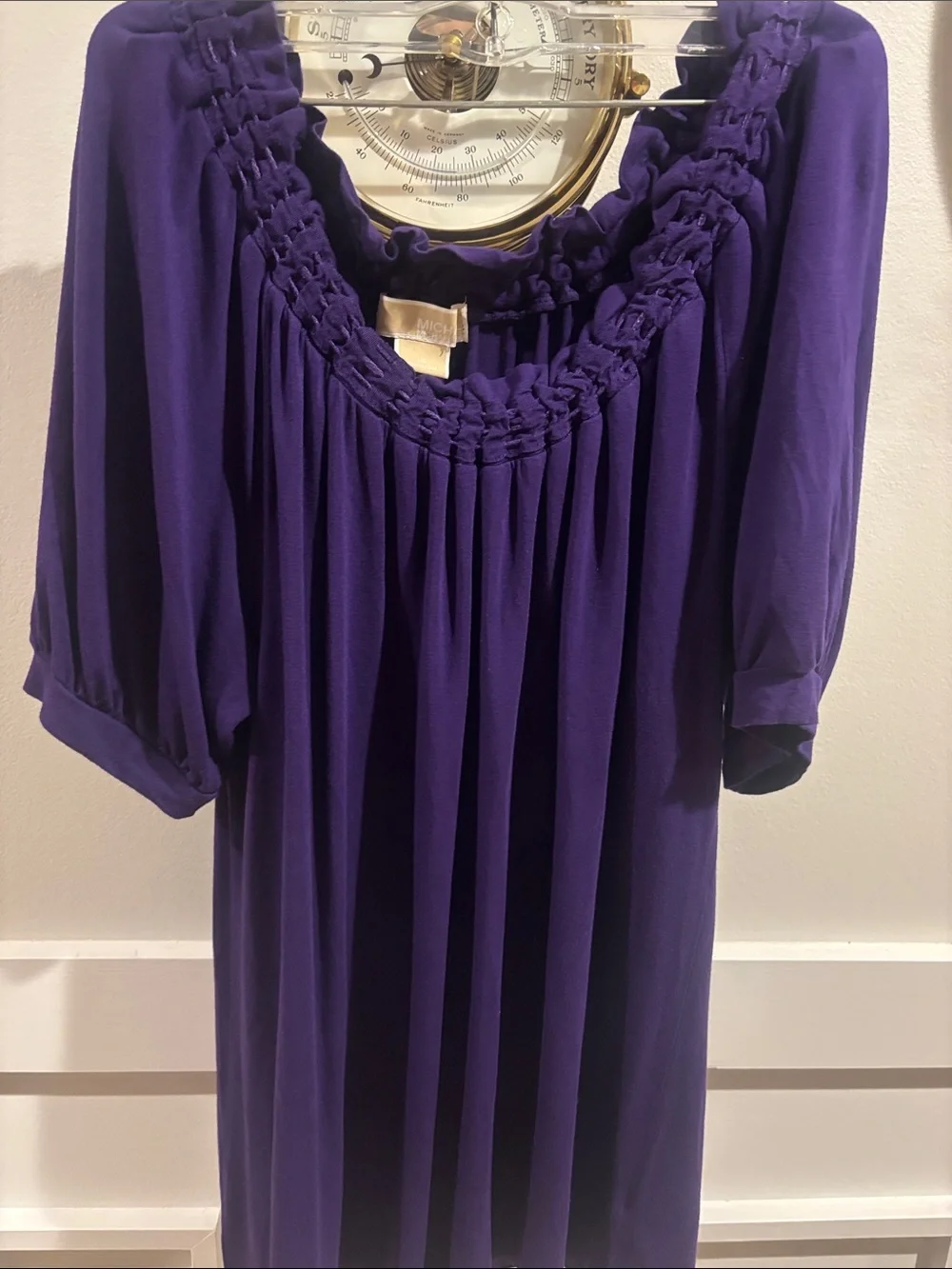 MK Women's Purple Smocked Scoop-Neck peasant Top